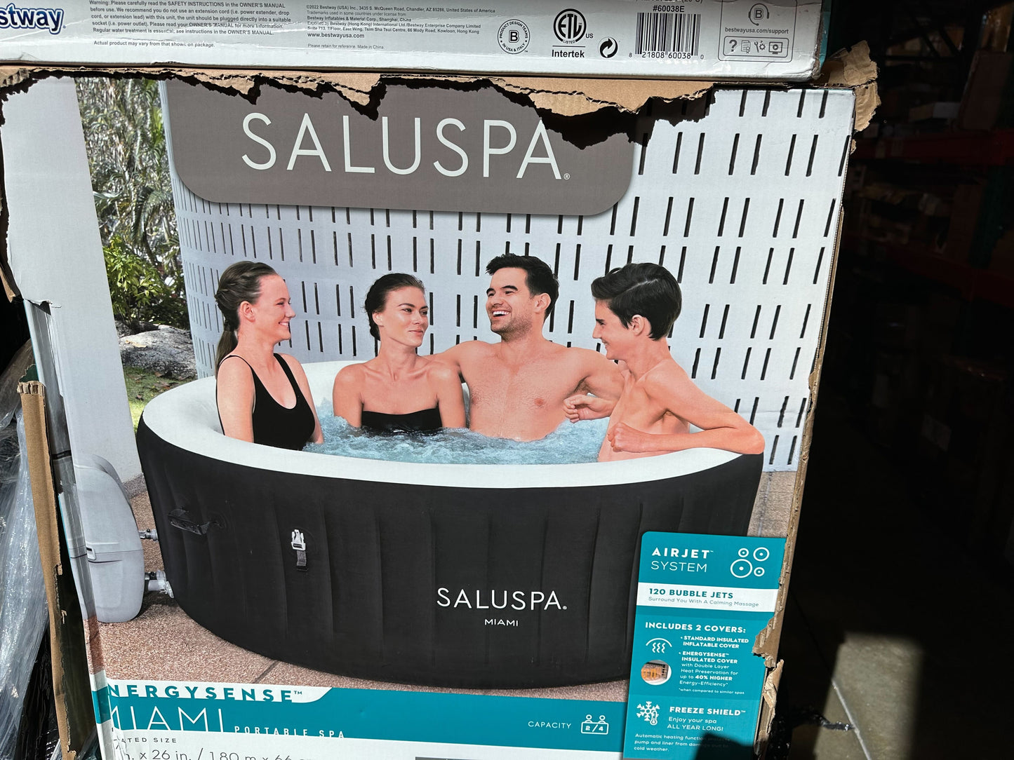 Bestway SaluSpa Miami 4-Person EnergySense AirJet Inflatable Hot Tub Spa 71" x 26" Model #60104E