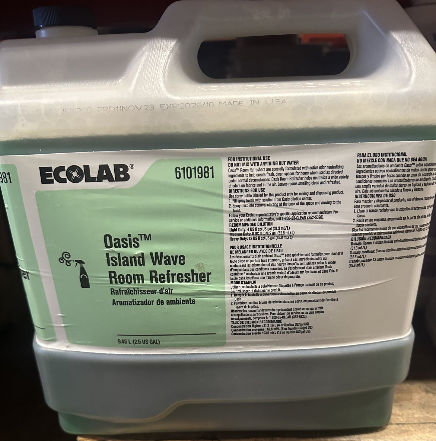 Ecolab Oasis Clean Escape Room Refresher- 2.5 Gallon