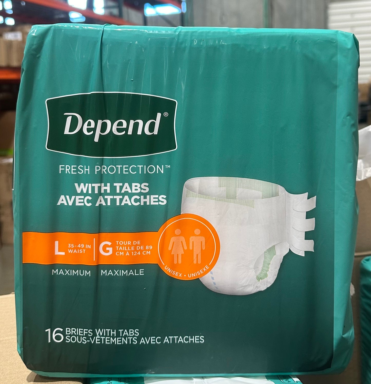 Depend Incontinence Protection with Tabs, Unisex, Large