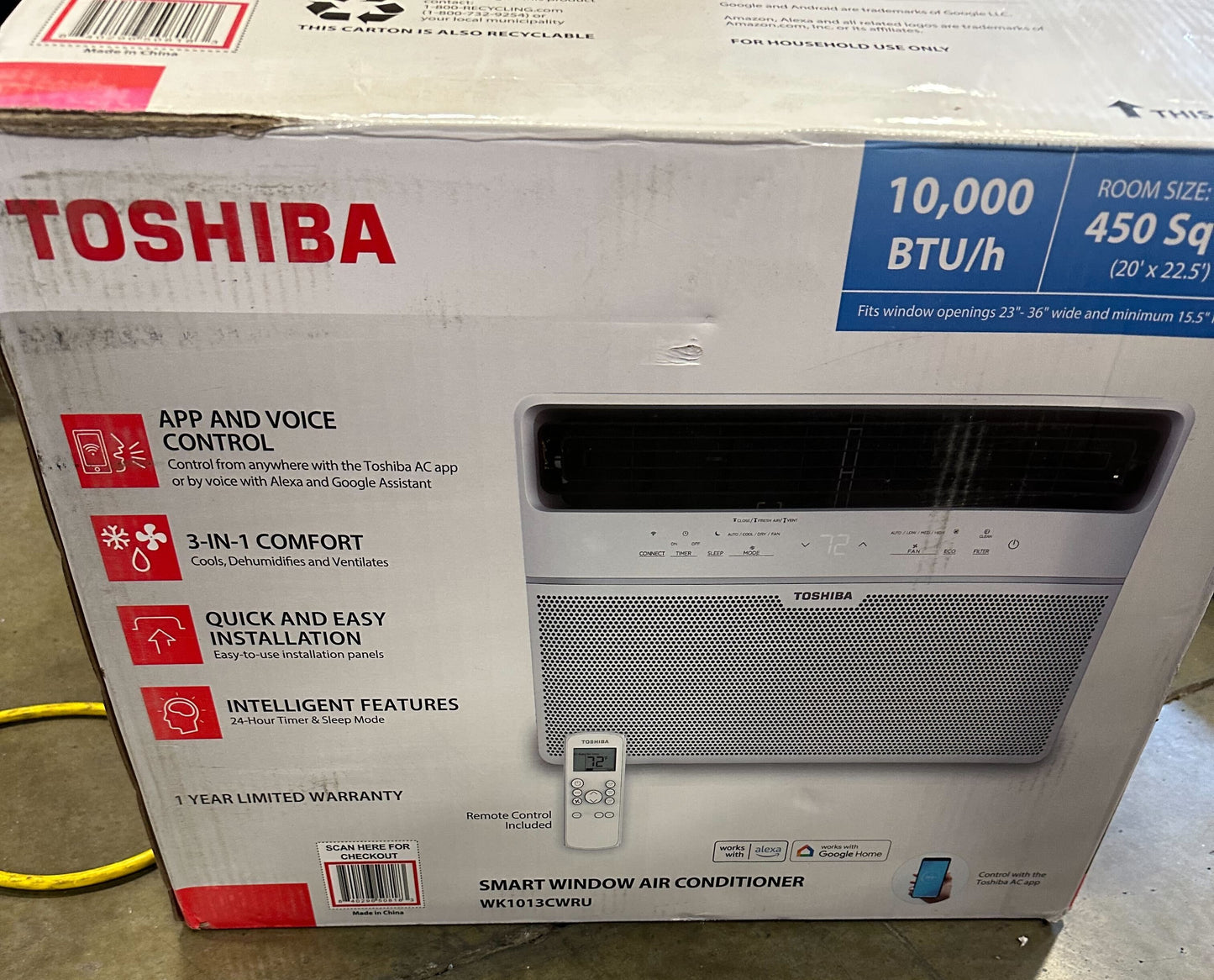 Toshiba 10,000 BTU Smart Wi-Fi Touch Control Window Air Conditioner WK1013CWRU Pre-owned