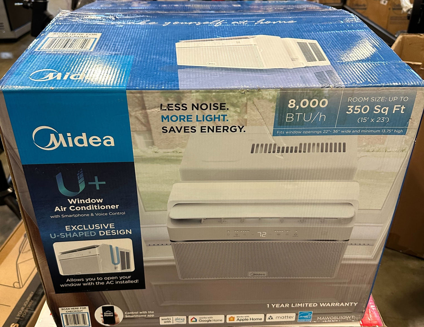 Midea 8,000 BTU 115-Volt U Plus Shaped Smart Inverter Window Air Conditioner Wi-Fi, MAW08U1QWT