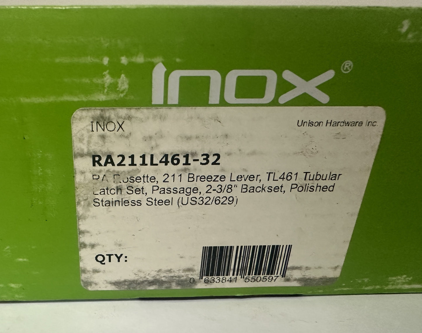 INOX Breeze Tubular Leverset TL4 Latch RA Roses Bright Stainless Steel Passage 2-3/8 BS - RA211L461-32