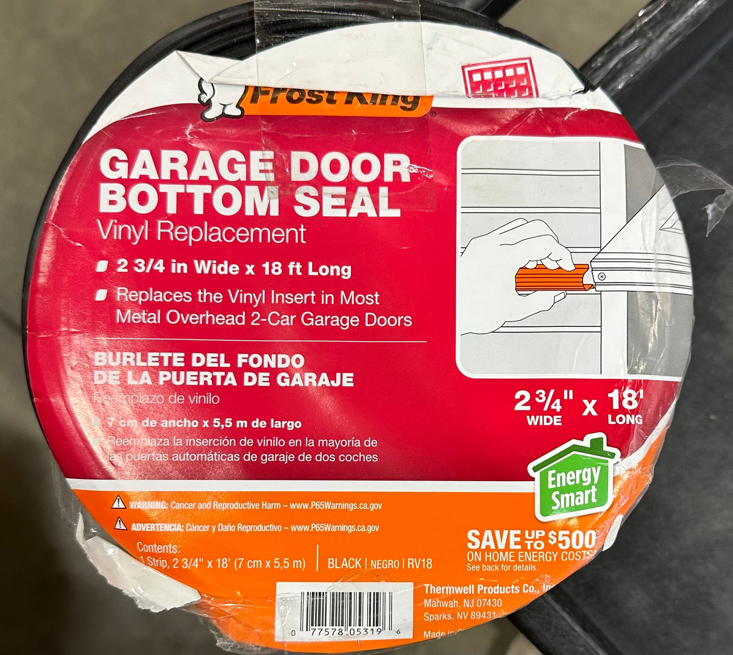 Frost King RV18 Garage Door Seal Vinyl, Black