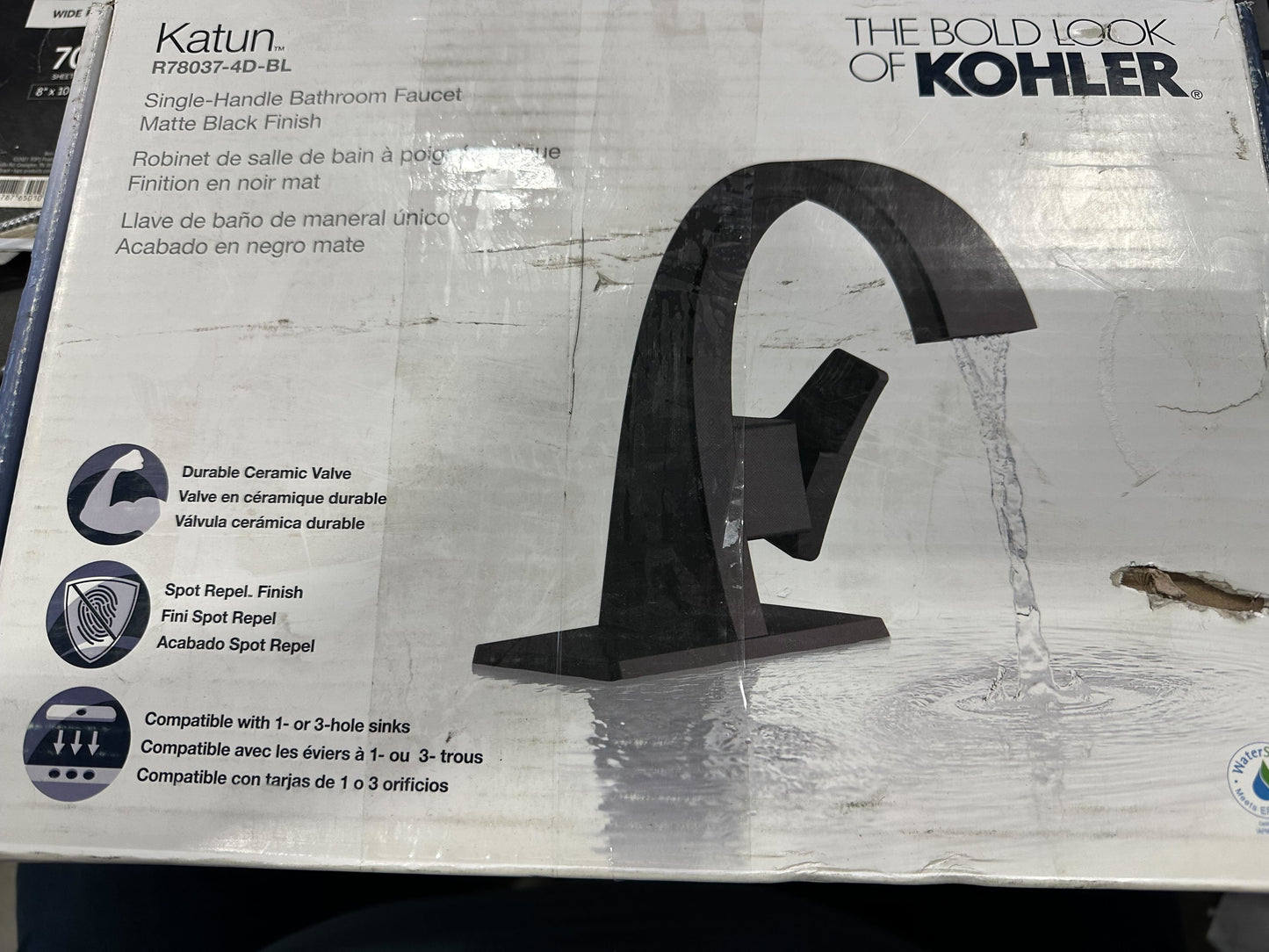 KOHLER Katun Single Hole or 4 in. Center set Single-Handle Bathroom Faucet in Black K-R78037-4D-BL