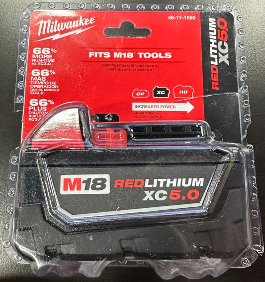 Milwaukee 48-11-1850 M18 18-Volt 5.0 Ah Lithium-Ion XC Extended Capacity Battery Pack