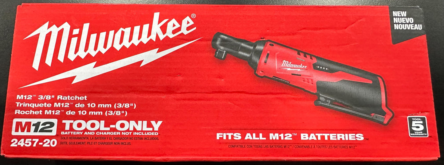 Milwaukee 2457-20 M12 Cordless 3/8" Sub-Compact 35 ft-Lbs 250 RPM Ratchet w/ Variable Speed Trigger