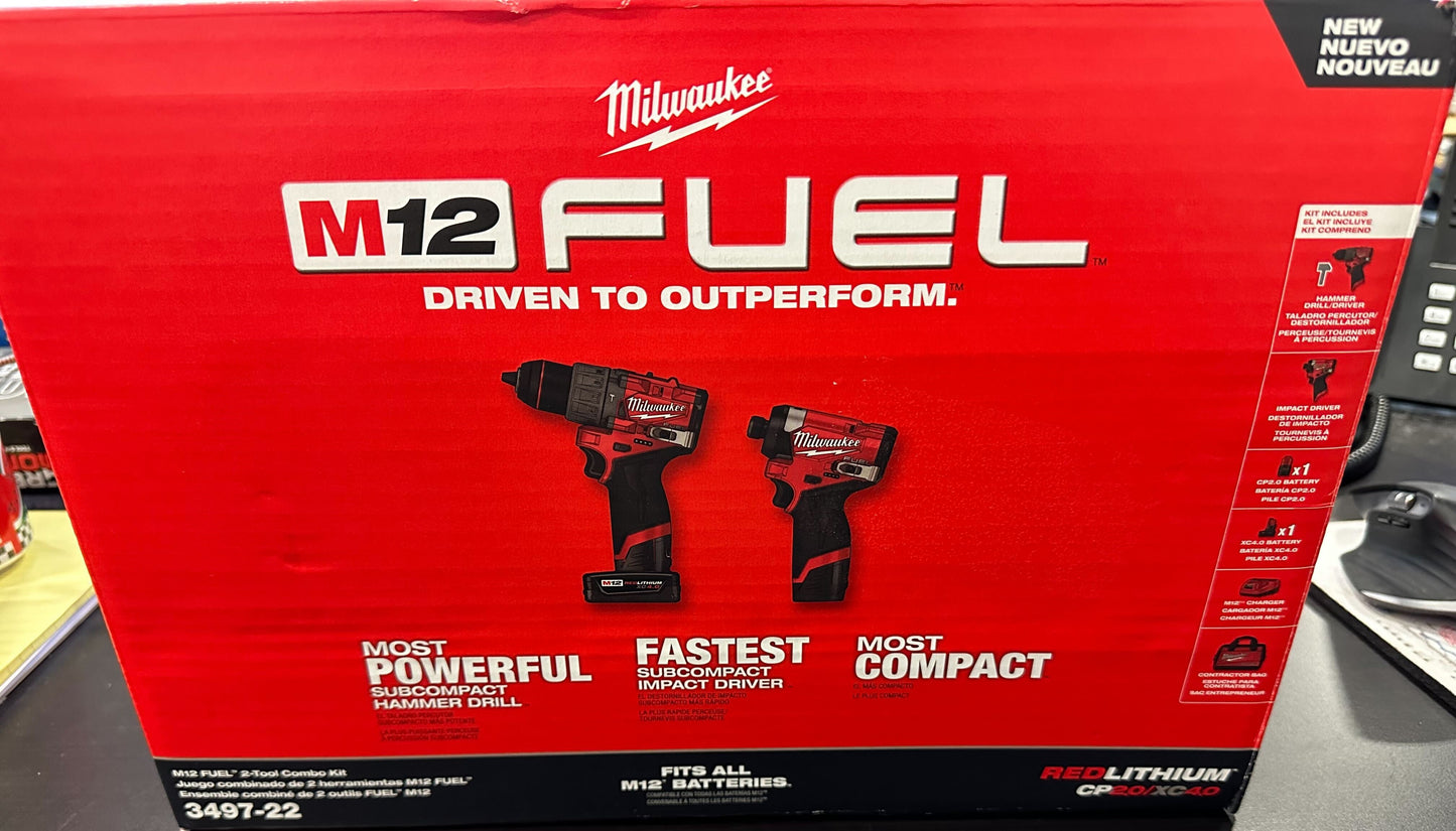 Milwaukee M12 FUEL 3497-22 12-Volt Lithium-Ion Brushless Cordless Hammer Drill and Impact Driver Combo Kit