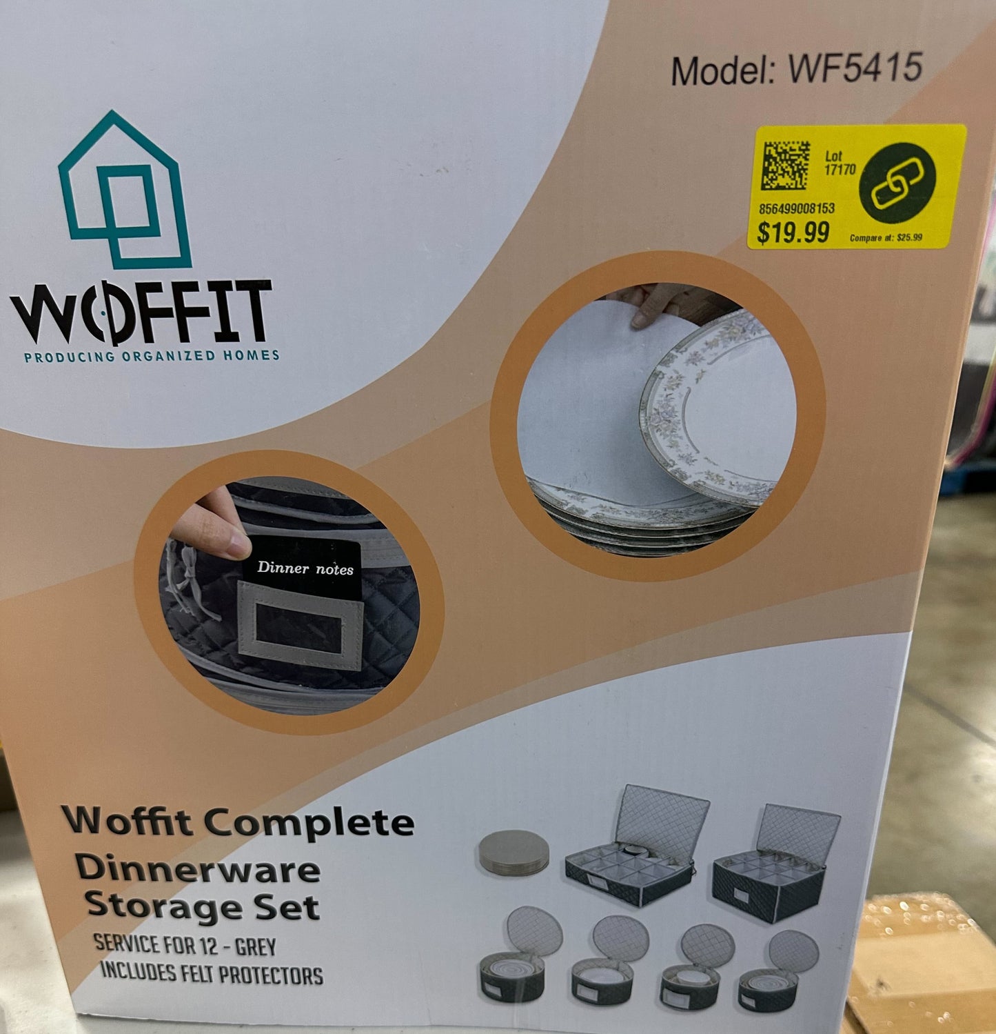 Woffit China Storage Containers - 6 Pack, Quilted Dinnerware & Stemware Set Bins for Packing WF5415