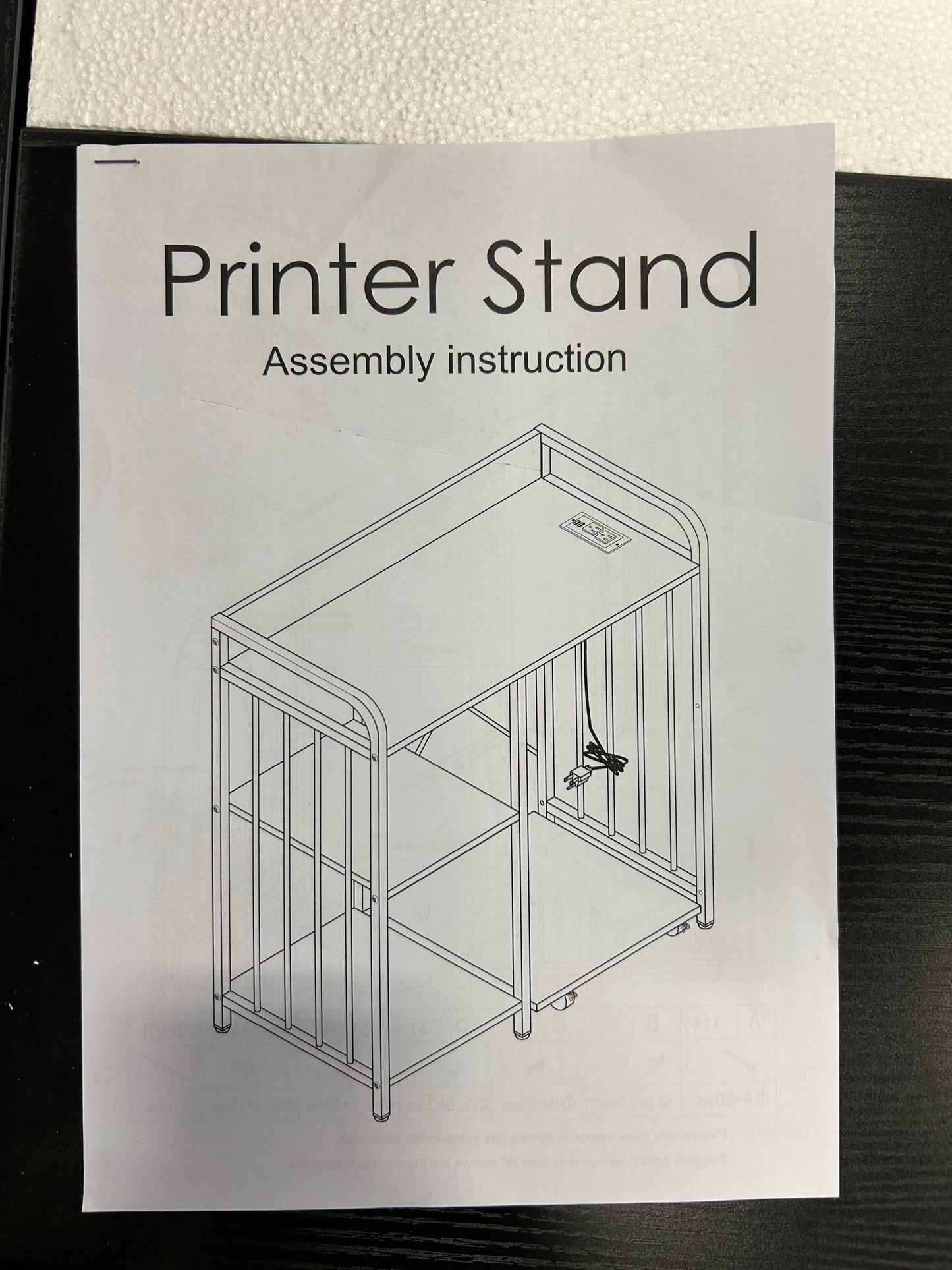 Printer Stand Storage Charging Station 3-Tier  Black