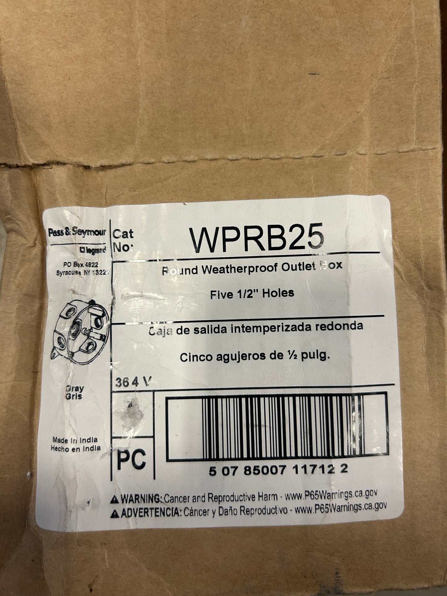 Legrand-Pass & Seymour WPRB25 - WP Box Round 5 Hole 1/2 8pack