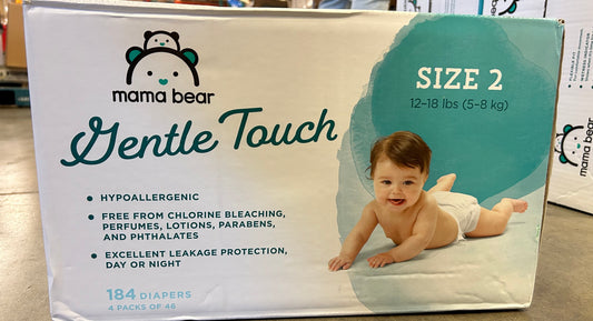 Mama Bear Gentle Touch Diapers, Hypoallergenic, Size 2, 184 Count (4 packs of 46), White