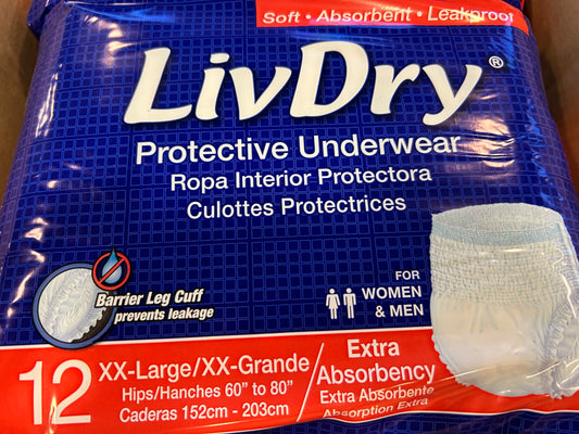 LivDry Protective Underwear  XXL incontinence for adults, during the night, XX-large, 4 bags of 12