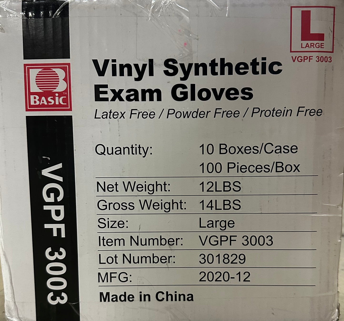 Basic Vinyl Synthetic Examination Gloves Size L 1000/C