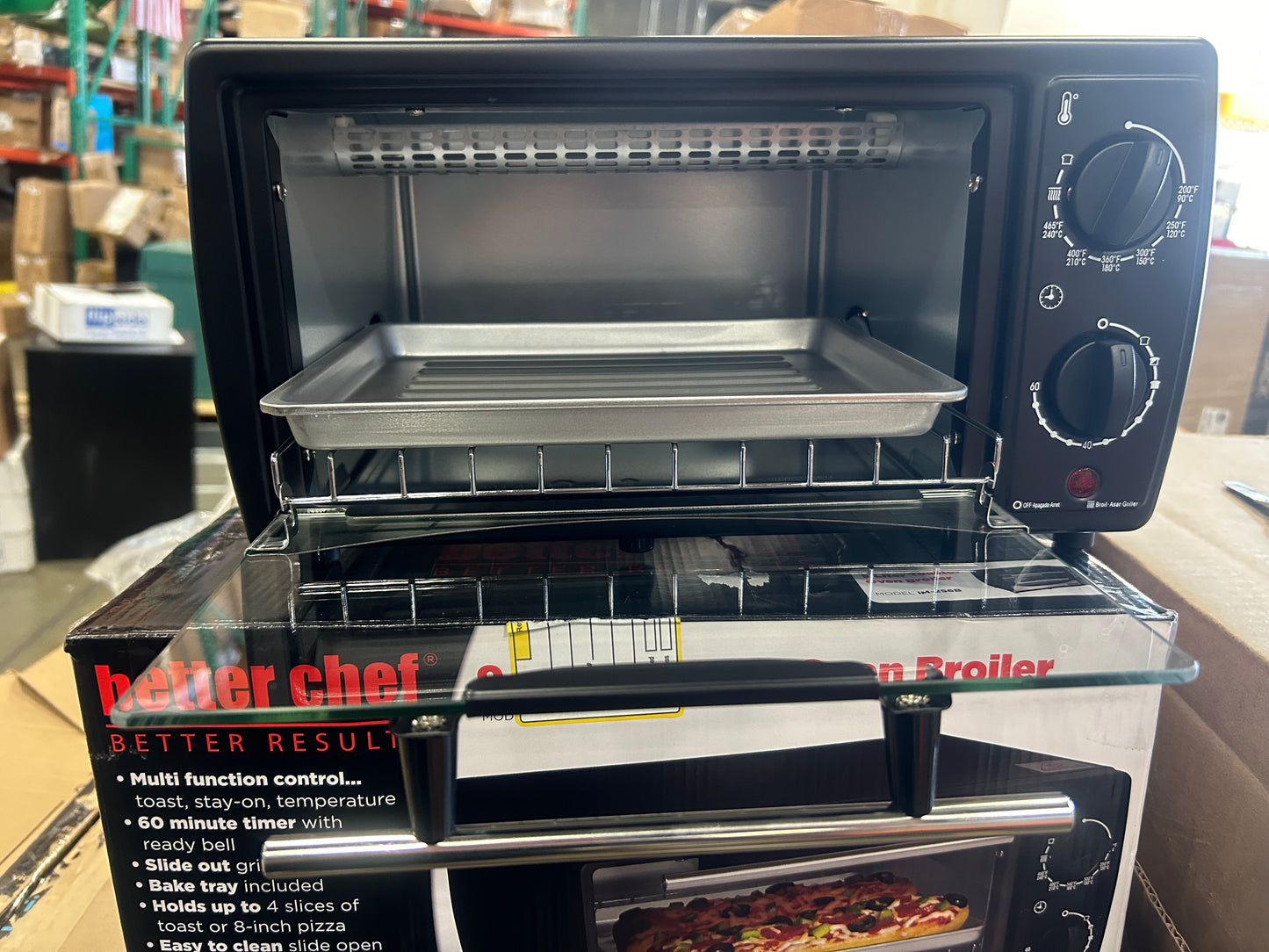 Better Chef Basic Toaster Oven | 4-Slice | 60-Minute Timer | Slide Out Rack | Bake Tray | Broil (Black)