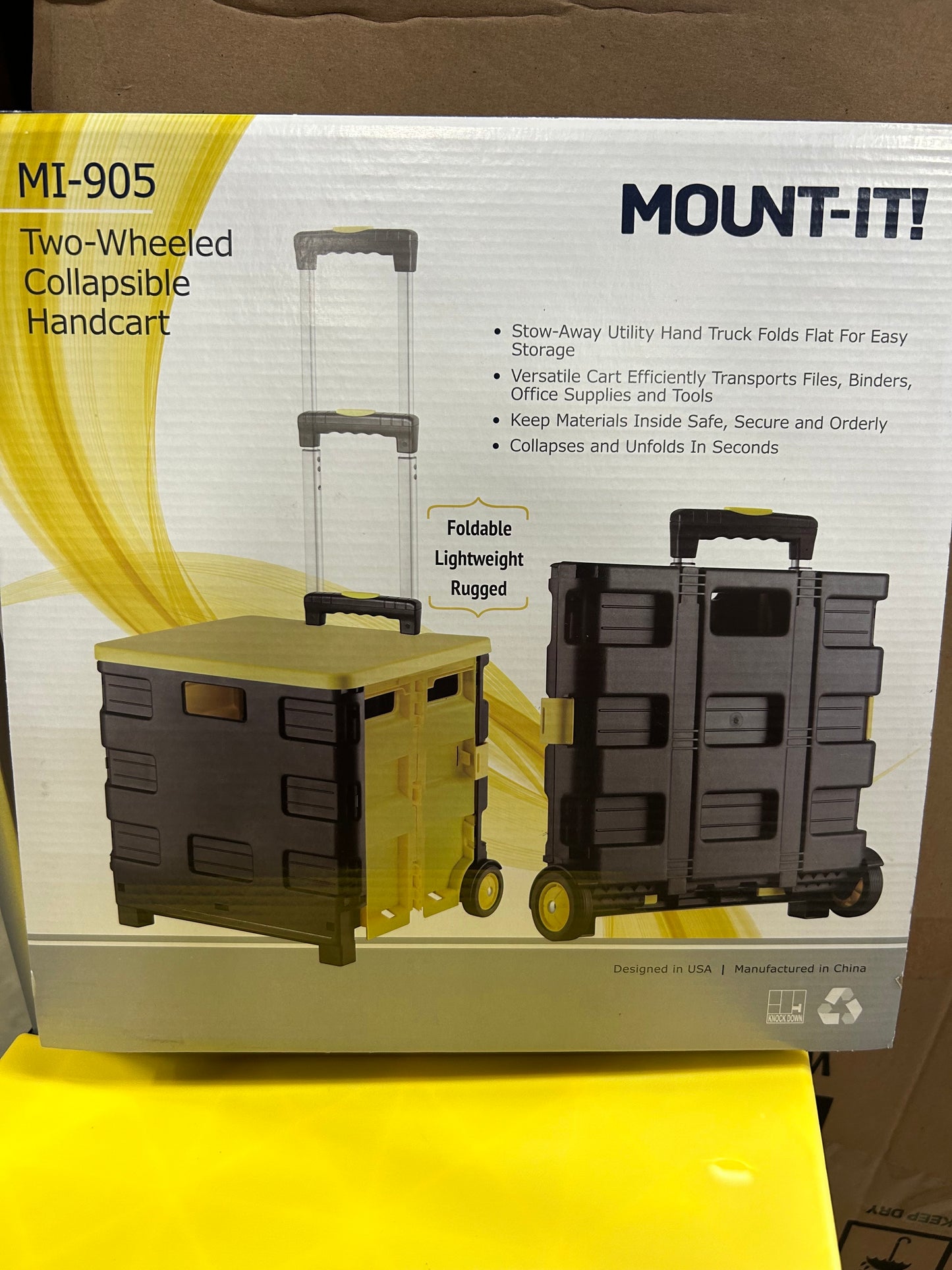 Mount-It! Rolling Utility Cart, Folding and Collapsible Hand Crate with Lid on Wheels, 55 lbs Capacity