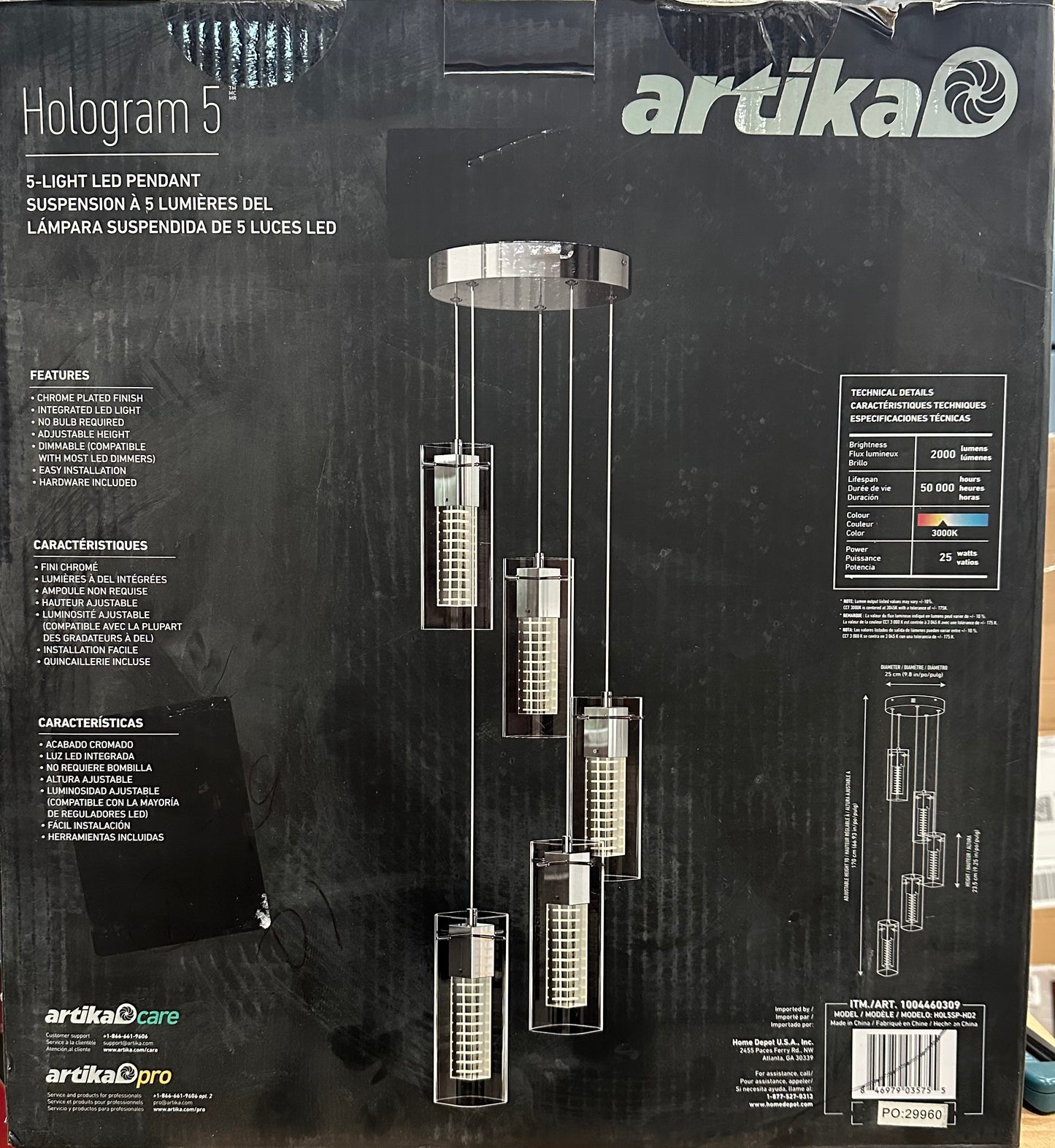 ARTIKA Hologram 25-Watt 5 Light Modern Pendant Light