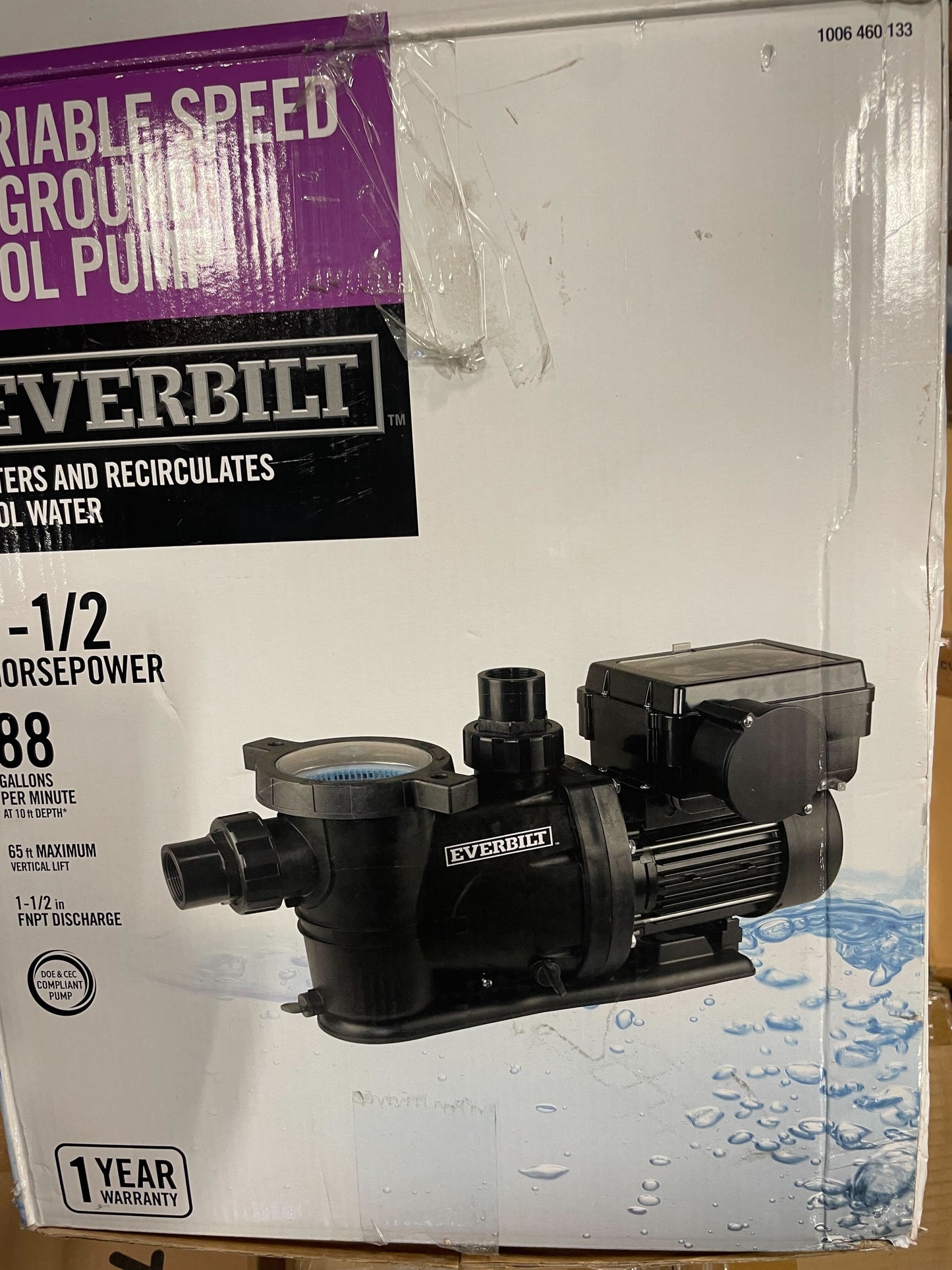 Everbilt 1.5 HP Variable Speed Pool Pump Model # PCP15001-VSP