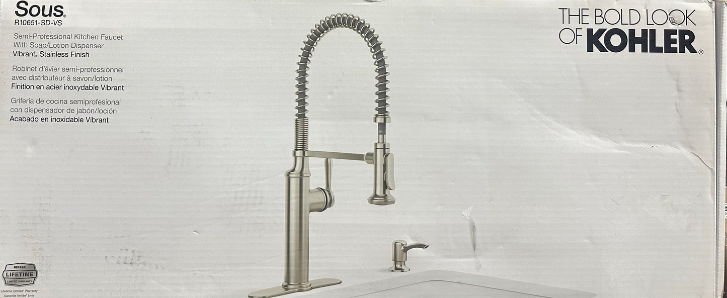 KOHLER Sous Pro-Style Single Handle Pull Down Sprayer Kitchen Faucet in Vibrant Stainless Steel