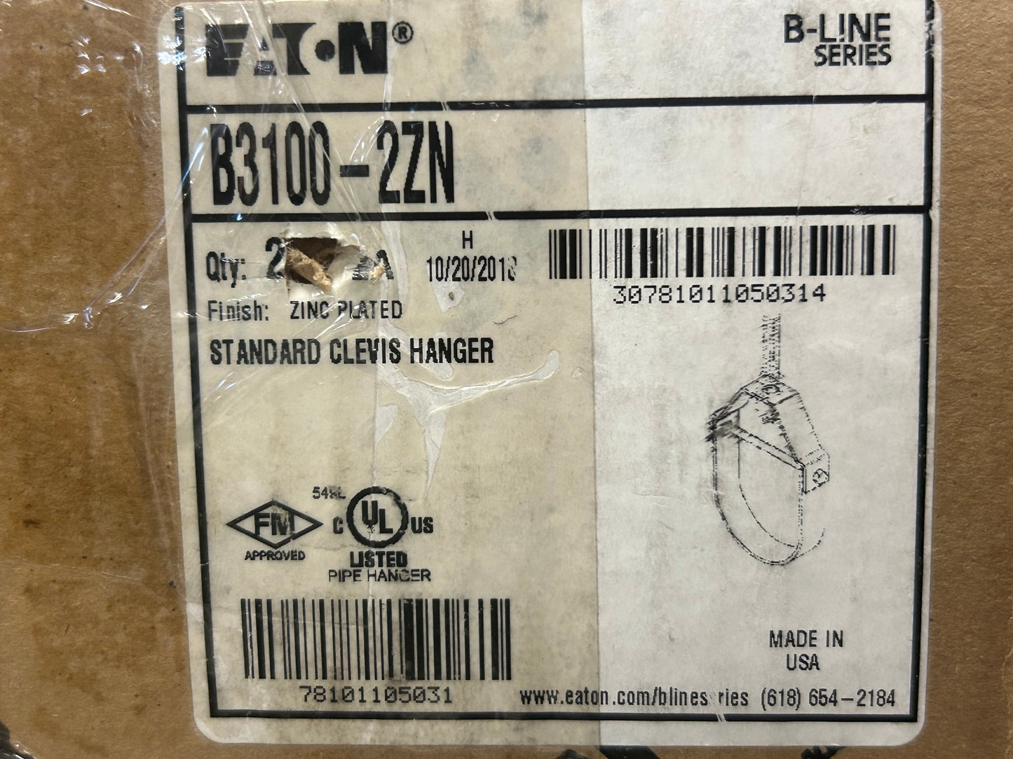 SLIDE-RITE, B-Line B3100-2ZN Standard Clevis Hanger