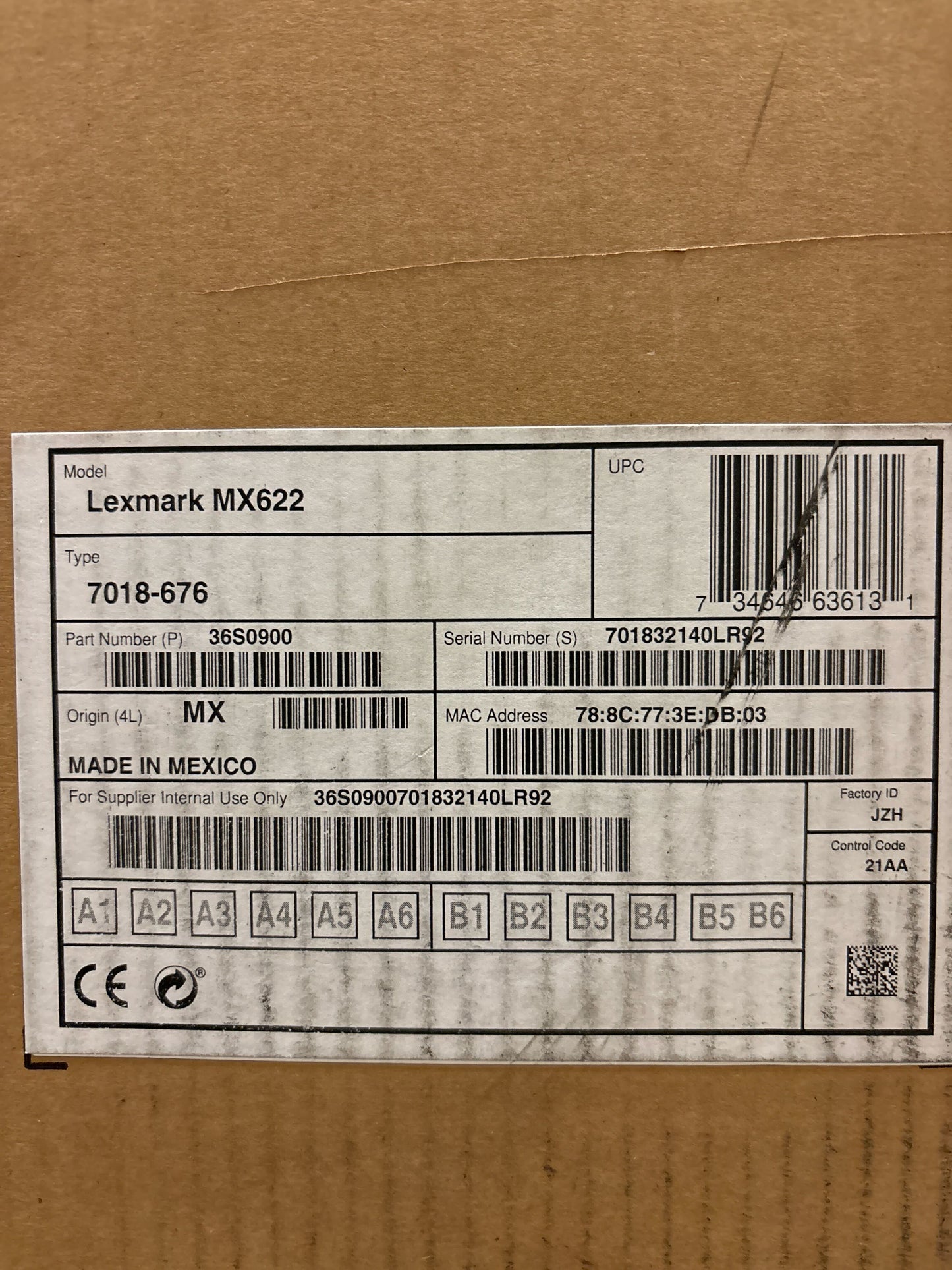 Lexmark MX620 MX622ade 36S0900 Laser Multifunction Printer - Monochrome - TAA Compliant