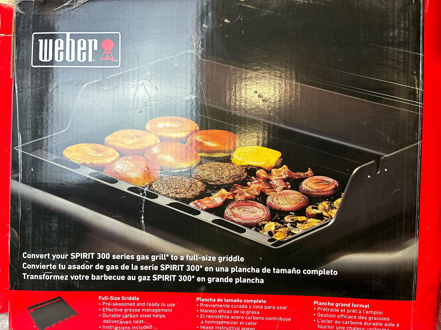 Weber Full Size Rectangular Griddle, Spirit 300 Series, Carbon Steel, Black