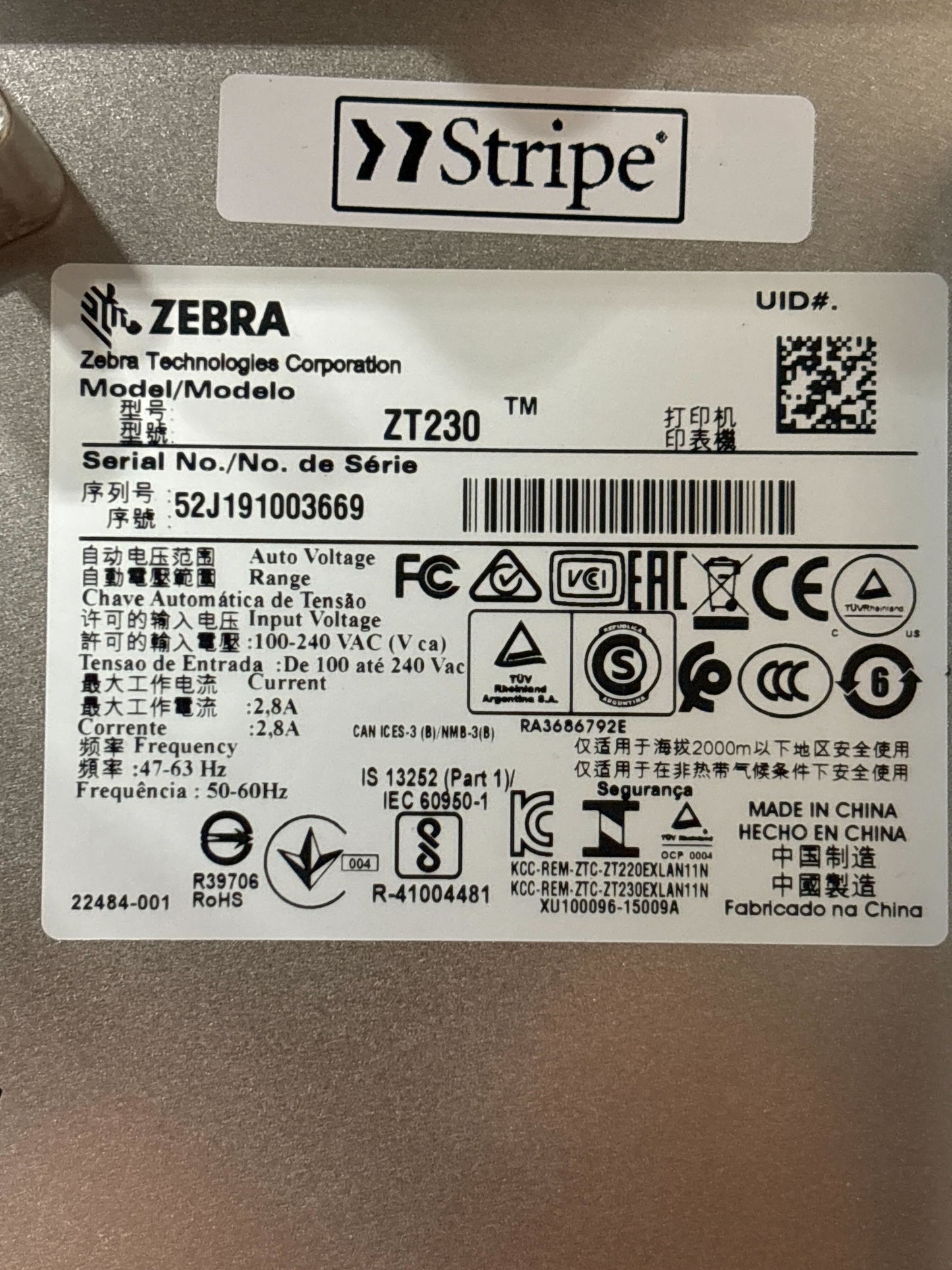 ZEBRA ZT230 Thermal Transfer Industrial Printer 203 dpi Print Width 4 in Serial USB Ethernet ZT23042-T01200FZ