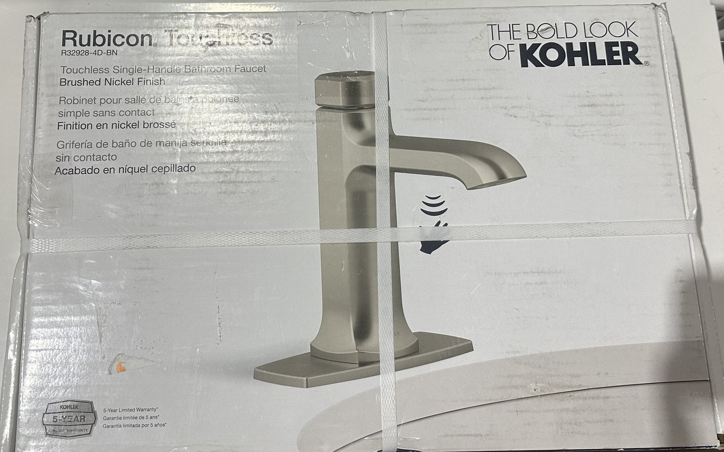 KOHLER Rubicon Battery Powered Touchless Single Hole Bathroom Faucet in Vibrant Brushed Nickel