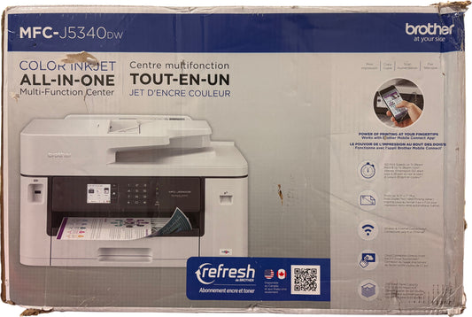 Brother MFC-J5340DW Business Color Inkjet All-in-One Printer with Printing up to 11”x17 (Ledger) Size Capabilities, White