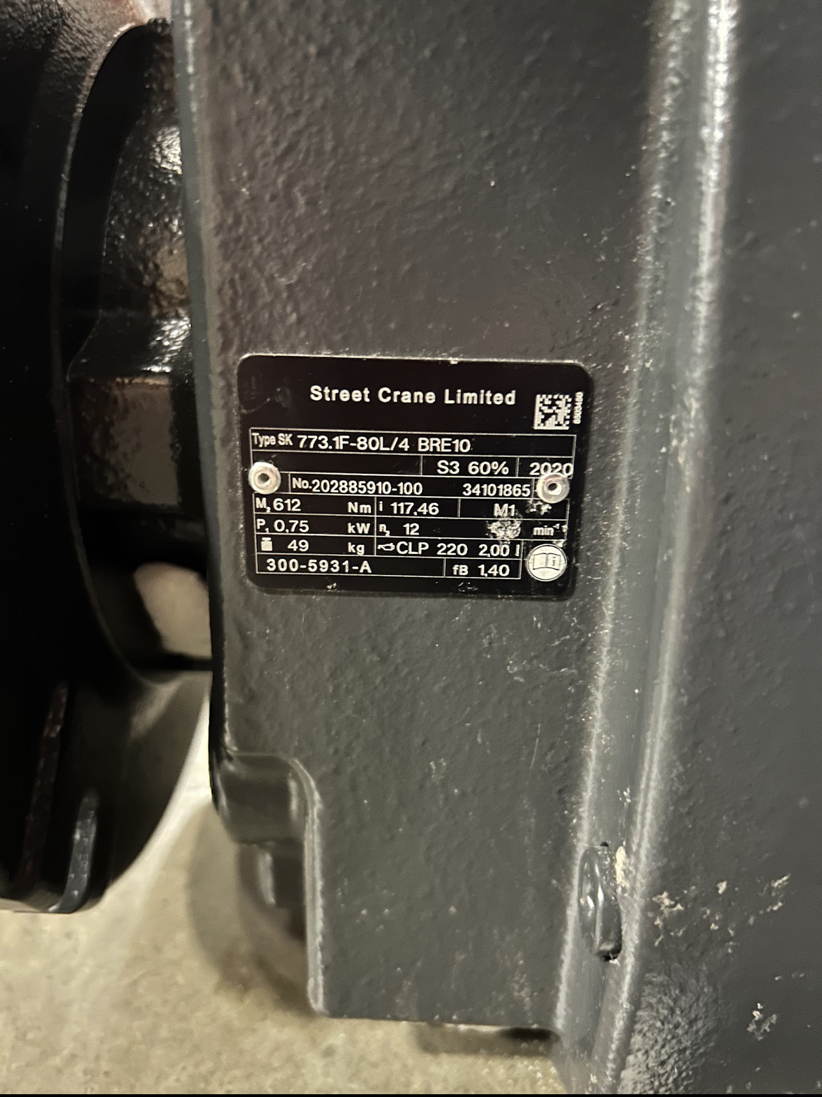 Street Crane Limited Gear Motor SK773.1F-80L/4 BRE10 No. 202885910-100 34101865