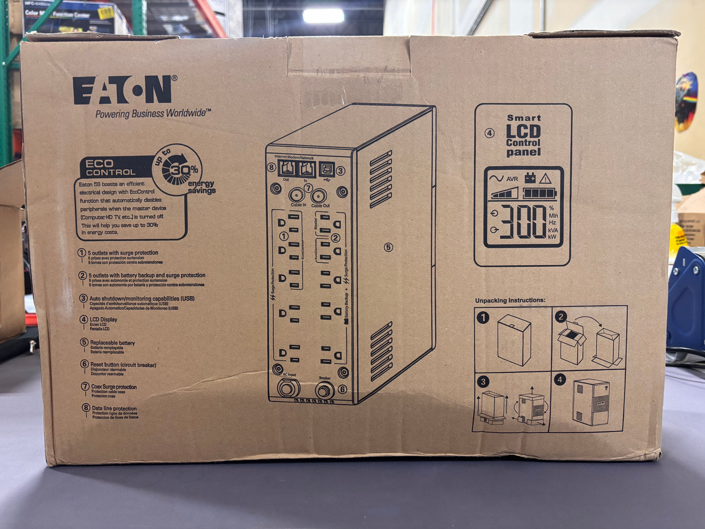 Eaton 5S1000LCD UPS Battery Backup & Surge Protector, 1000VA / 600W, AVR, LCD Display, Line Interactive