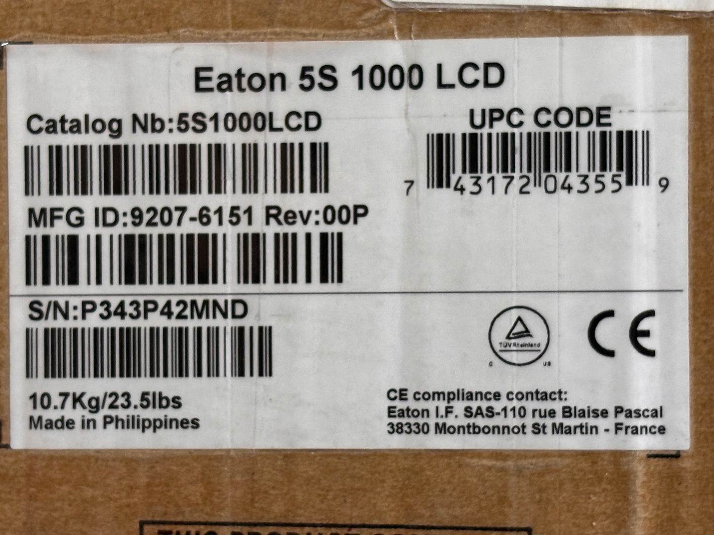 Eaton 5S1000LCD UPS Battery Backup & Surge Protector, 1000VA / 600W, AVR, LCD Display, Line Interactive