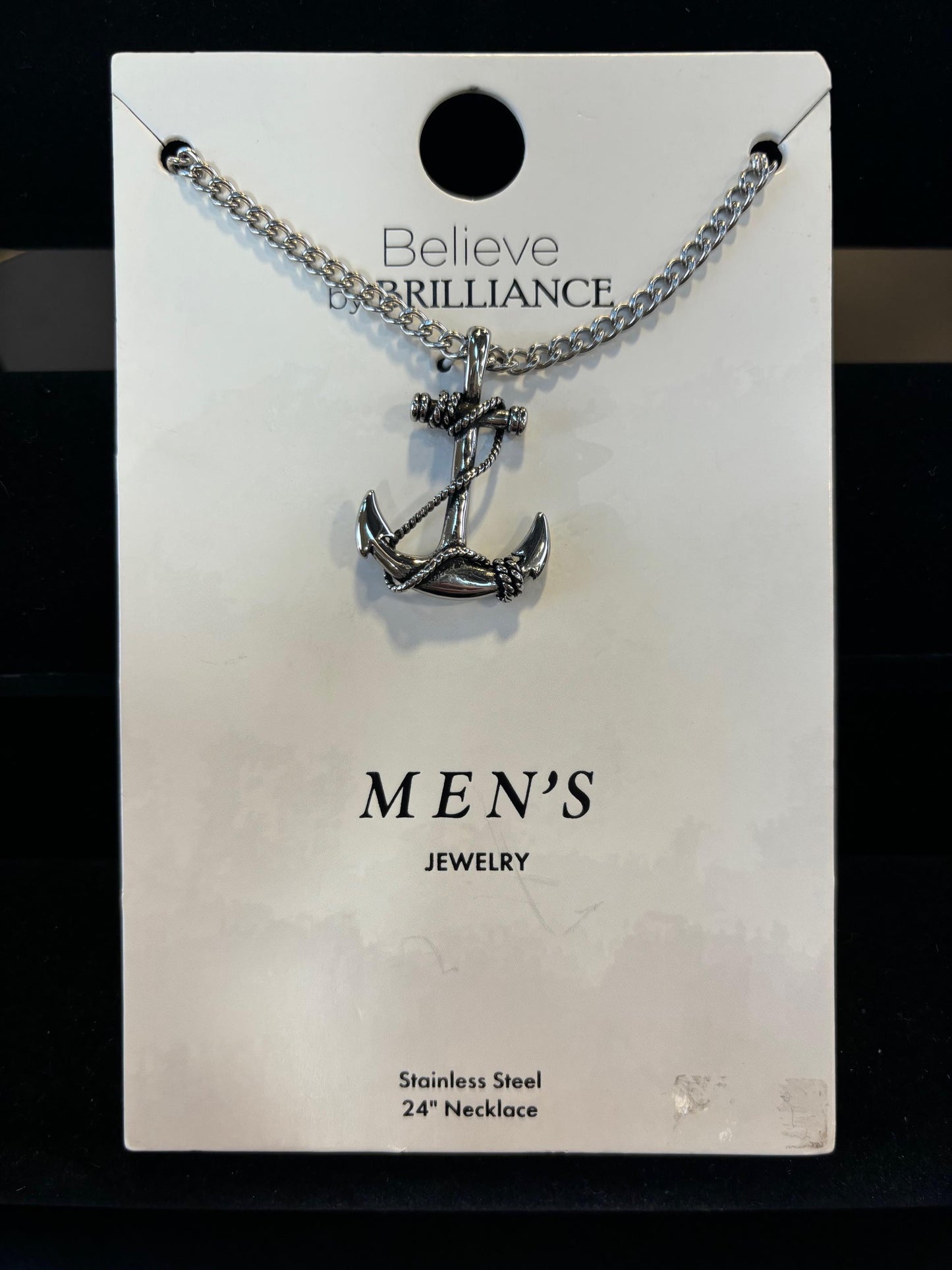 Believe by Brilliance Men's Stainless Steel Roped Anchor Pendant Necklace