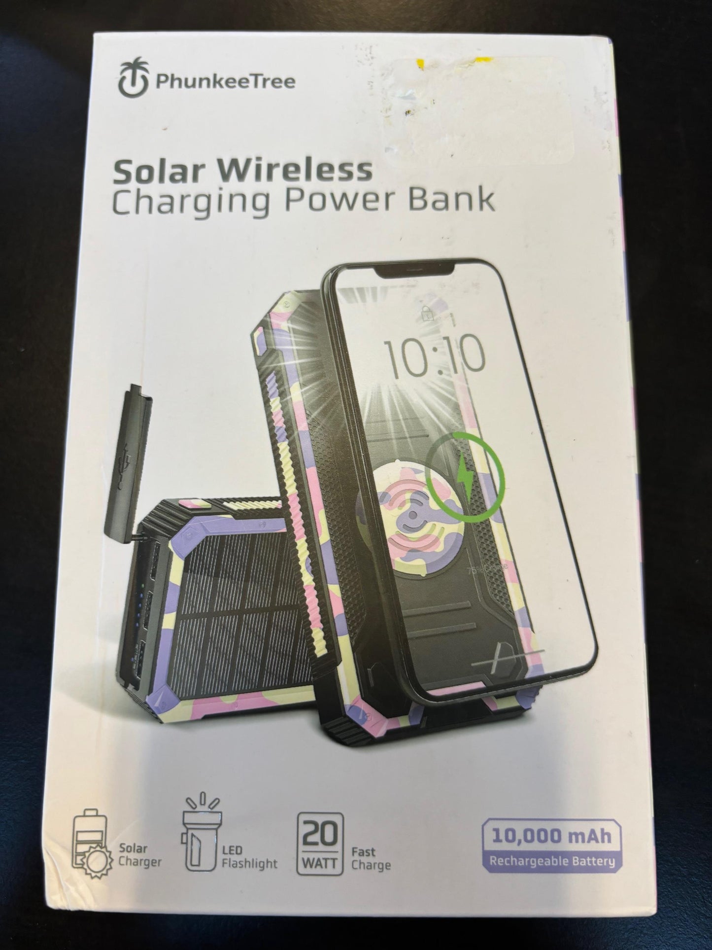 PhunkeeTree Solar Wireless Charger Power Bank Fast Charging - 10,000 mAh Portable Solar Phone Battery Panel Charger