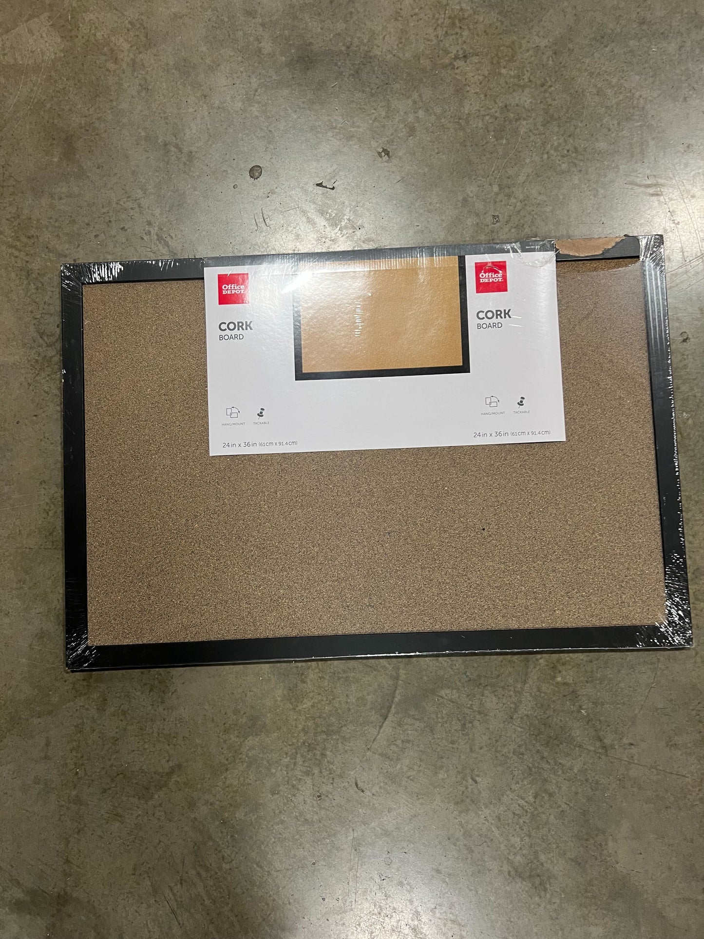 Office Depot Cork Board, 24" x 36", Natural Cork, Black Décor Frame