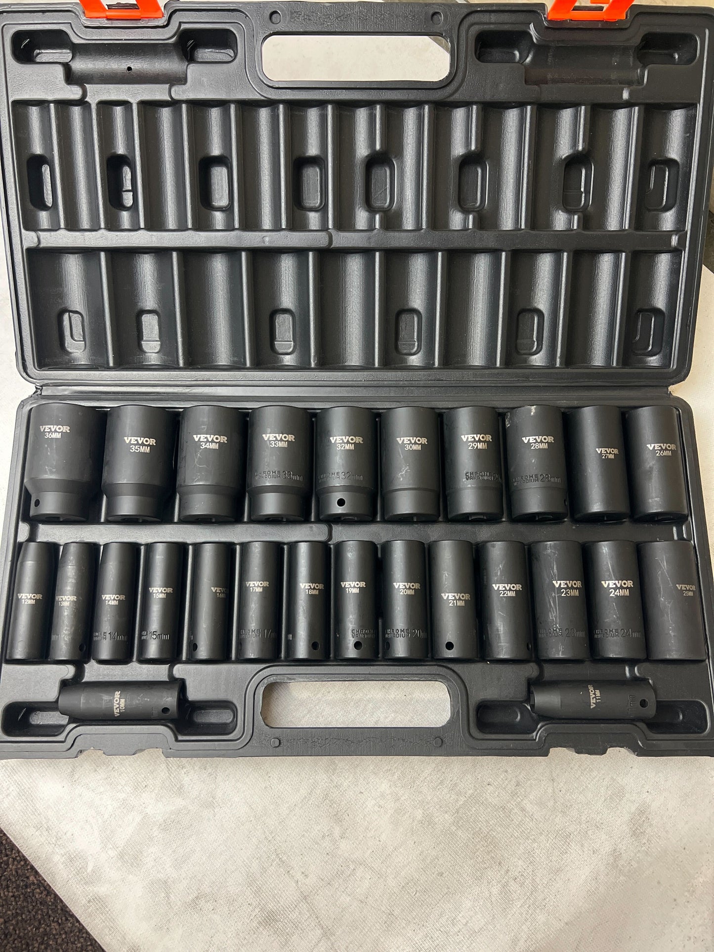 VEVOR Impact Socket Set 1/2 Inches 26 Piece Deep Sockets, , 6-Point , Rugged Construction, Cr-V, 1/2 Inches Drive Socket Set Impact Metric 10mm - 36mm, with a Storage Cage