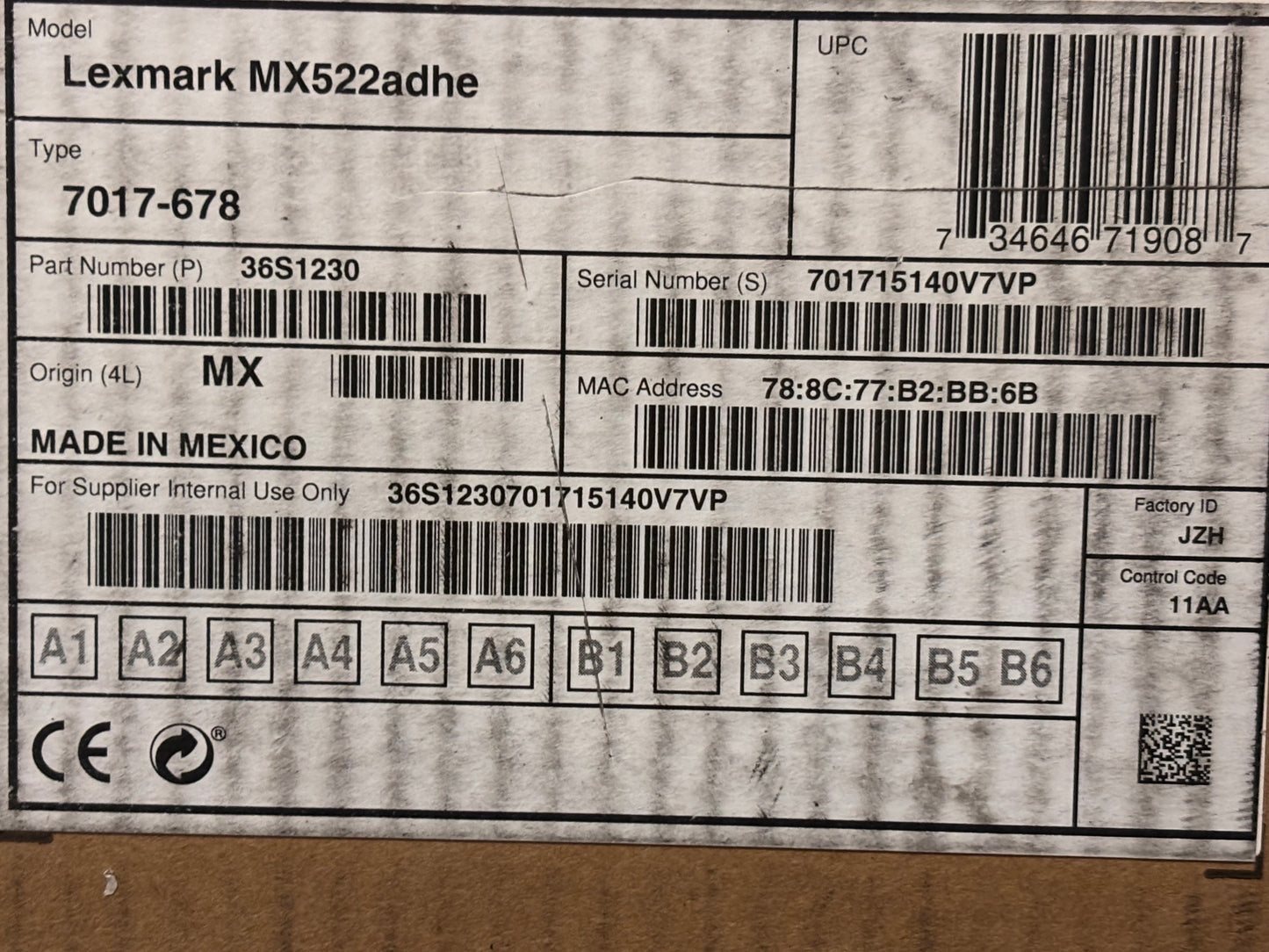 Lexmark MX520 MX522adhe Laser Multifunction Printer - Monochrome - TAA Compliant