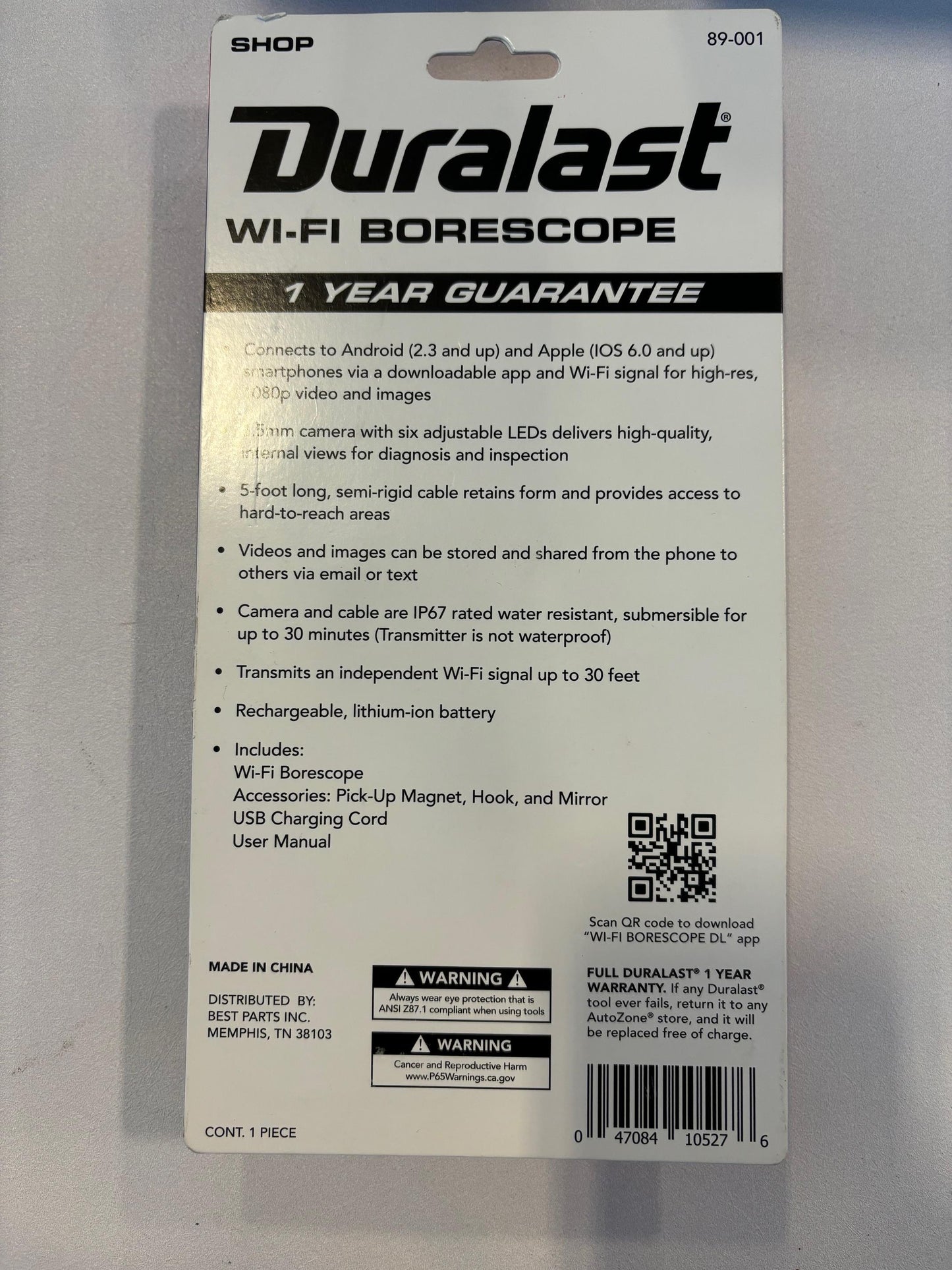 DURALAST Wi-Fi Borescope 5 Foot Long Cable Camera NEW