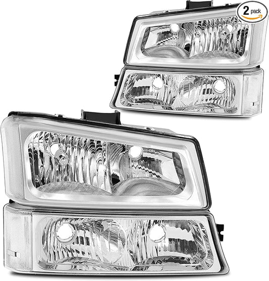 No-Fogging Headlight Assembly Fit For 03 04 05 06 Chevy Silverado Avalanche 1500 2500 3500/07 Classic, Not Fit For Factory Cladding Body, Left And Right Side (Chrome Housing Clear Reflector)