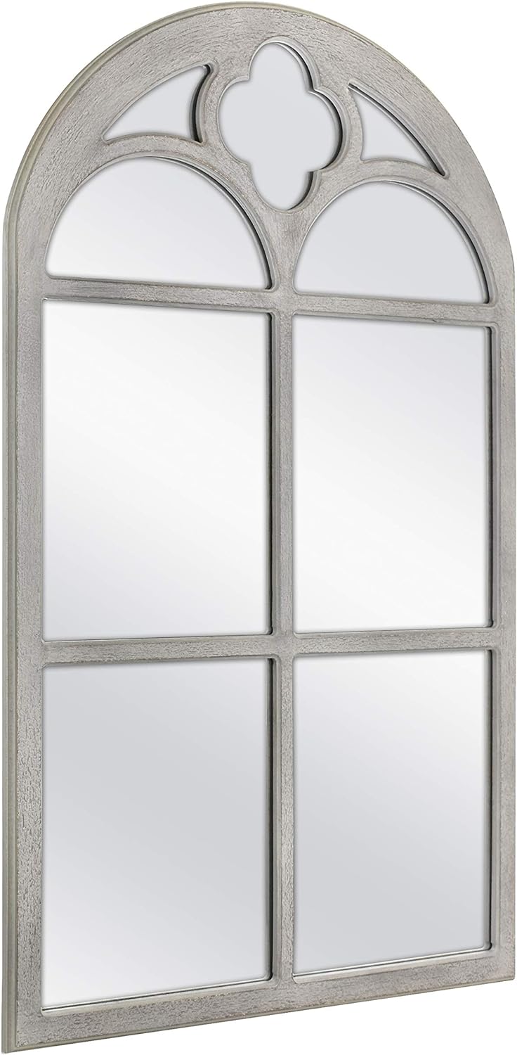 MCS Crested Arch Windowpane Wall Mirror, Gray