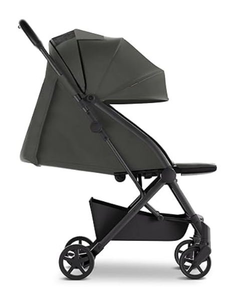 Mompush Lithe V2 Lightweight Stroller + Snack Tray, Ultra-Compact Fold & Airplane Ready Travel Stroller, Near Flat Recline Seat, Cup Holder, Raincover & Travelbag Included