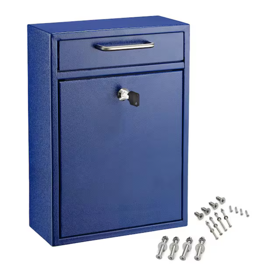 AdirOffice Large Steel Ultimate Drop Box Wall Mounted Drop Box Mailbox, Blue