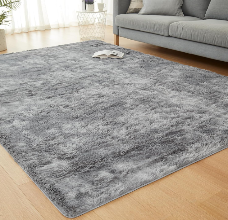 JKMAX Fluffy Shag Area Rugs for Living Room，Tie-Dyed Light Grey Soft Plush Fuzzy 3x5 Rug for Bedroom Nursery Girls Boys Room Kids Room Decor，Upgrade Anti-Skid Carpet for Home Decor Aesthetic