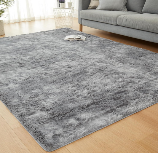 JKMAX Fluffy Shag Area Rugs for Living Room，Tie-Dyed Light Grey Soft Plush Fuzzy 3x5 Rug for Bedroom Nursery Girls Boys Room Kids Room Decor，Upgrade Anti-Skid Carpet for Home Decor Aesthetic