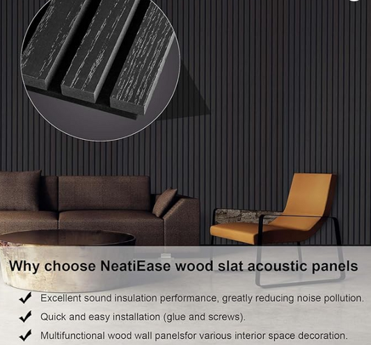 NeatiEase 3D Wood Wall Panel, 94"X5" Soundproof Wall Panels for Interior Wall Decor Noise Cancelling, Wood Slat Acoustic Panels, Sound Absorbing Panel with Wood Finish