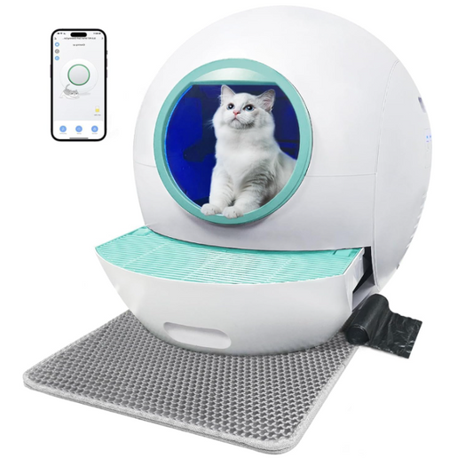 Upgrade Self-Cleaning Cat Litter Box, KungFuPet Automatic Cat Litter Box for Multi Cats, 60L Smart Litter Box with Mat & Liner, APP Control Odor Removal