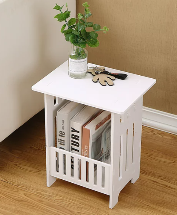 White Modern Bedside Table Bedroom Nightstand End Table Plant Stand Holder Storage Rack Organizer