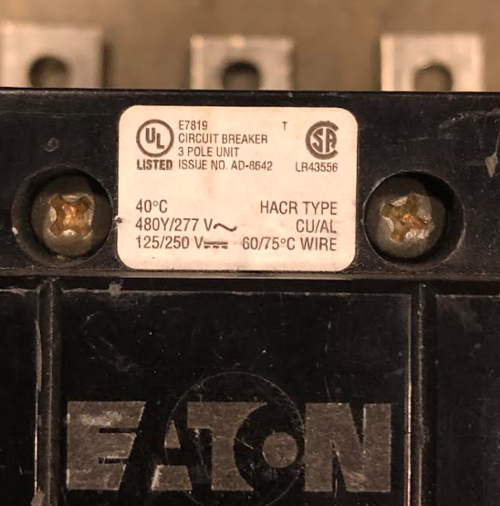 Eaton 60 Amp, 3-Pole, Series C, Molded Case Circuit Breaker, Type GHB, Bolt-On, GHB3060