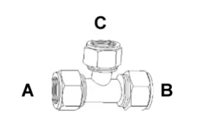 TEE UNION RDR DURATEC 1" A x 1" B x 1/2" C