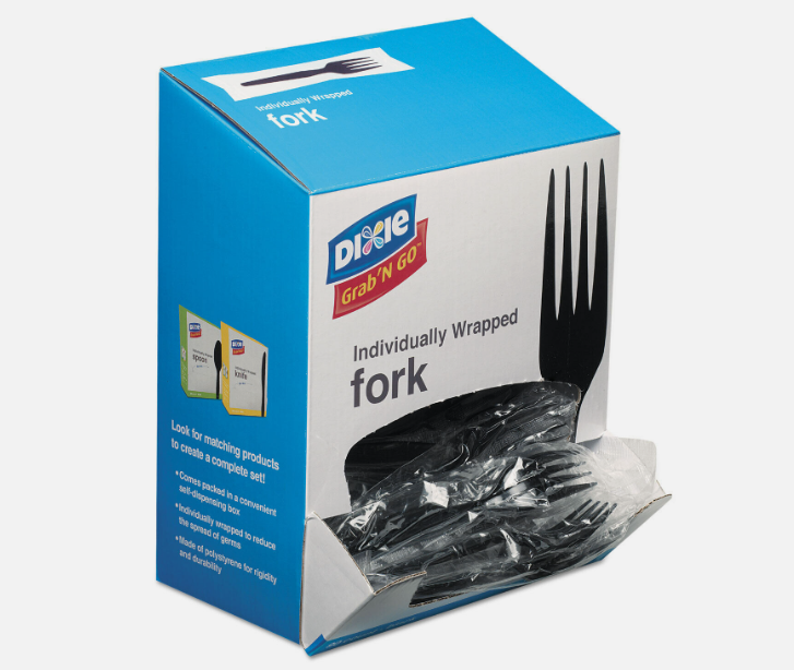 Dixie Grab’N Go Wrapped Cutlery, Forks, Black, 90/Box, 6 Box/Carton