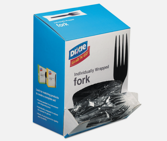 Dixie Grab’N Go Wrapped Cutlery, Forks, Black, 90/Box, 6 Box/Carton